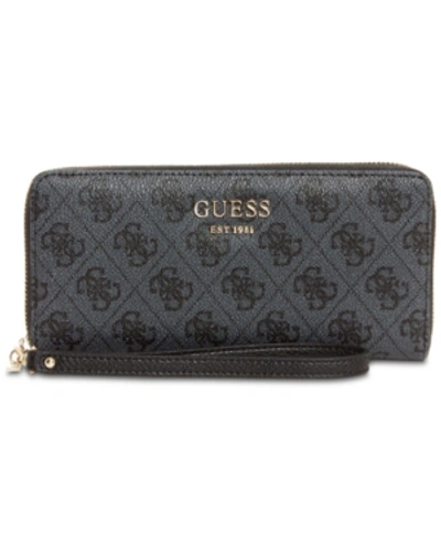 Guess Vikky Signature Large Zip Around Wallet In Coal/gold