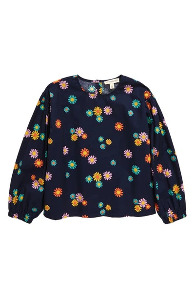 Tucker + Tate Kids' Floral Balloon Sleeve Cotton Top In Navy Peacoat Daisy Meadow