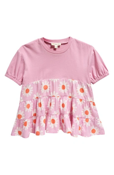 Tucker + Tate Kids' Tiered Cotton Trapeze Top In Pastel Laurel Daisy