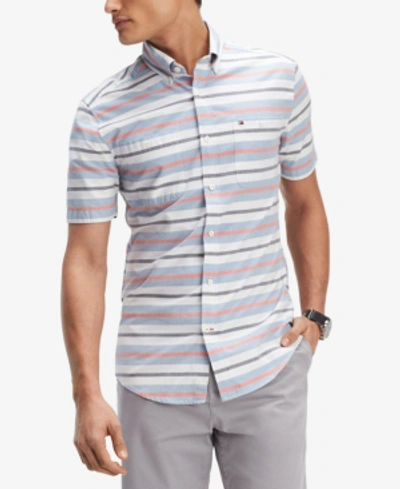 Tommy Hilfiger Men's Multi-stripe Classic Fit Shirt, Created For Macy's In Hawthorne Blue