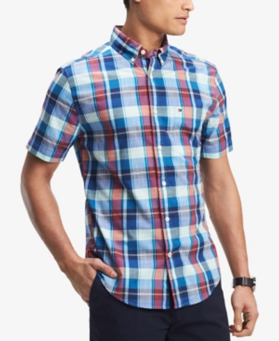 Tommy Hilfiger Men's Hector Madras Plaid Classic Fit Shirt, Created For Macy's In Blue Depths