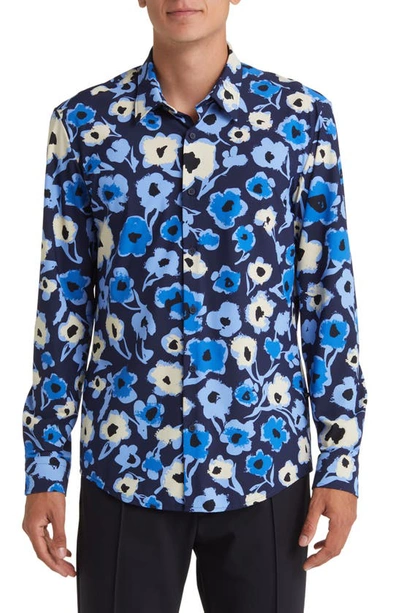 Hugo Boss Roan Kent Slim Fit Floral Button-up Shirt In Dark Blue