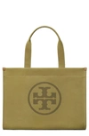 Tory Burch Ella Canvas Tote In Dark Sage/silver