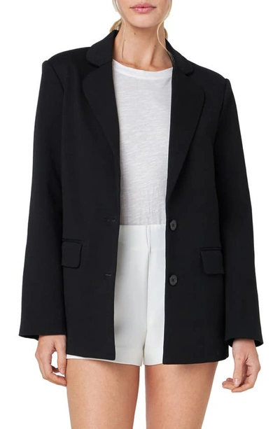English Factory Curved Lapel Stretch Cotton Blazer In Black