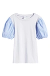 Nordstrom Kids' Puff Sleeve Cotton T-shirt In Blue Ice