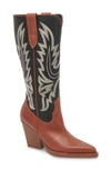 Dolce Vita Blanch Knee High Western Boot In Brown/ Black Leather