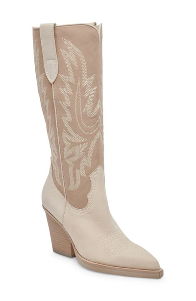Dolce Vita Blanch Knee High Western Boot In Taupe Multi Nubuck