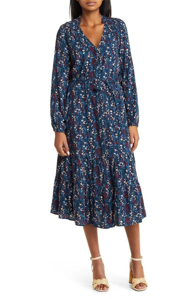 Caslon Floral Tiered Long Sleeve Dress In Navy- Blue Cayce Floral