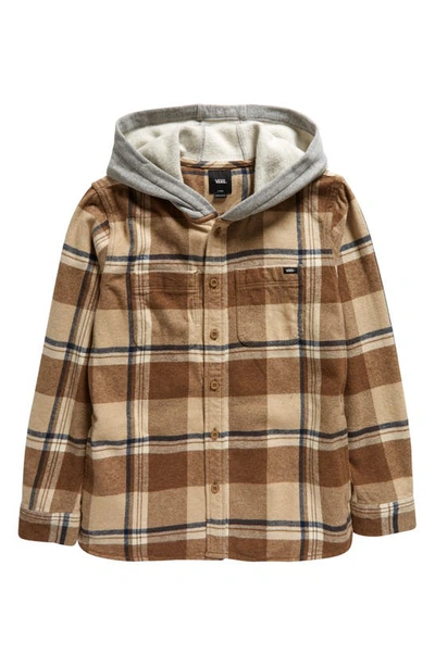 Vans Kids' Lopes Hooded Plaid Flannel Button-up Shirt In Dirt