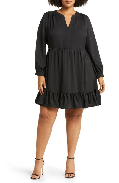 Vince Camuto Ruffle Hem Long Sleeve Dress In Rich Black