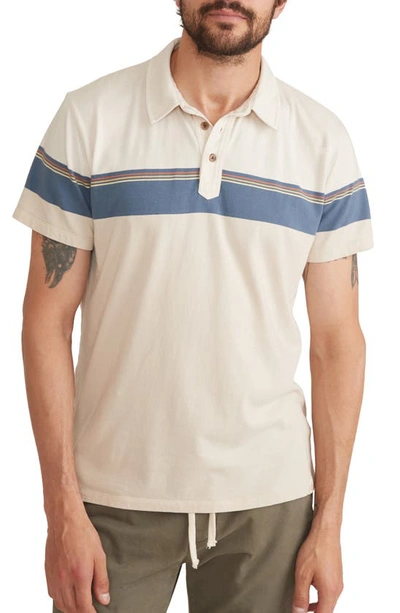 Marine Layer Short Sleeve Engineered Stripe Polo In Sand Colorblock In White