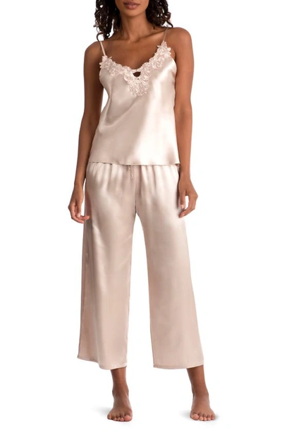 In Bloom By Jonquil Lace Appliqué Satin Cami Pajamas In Gold
