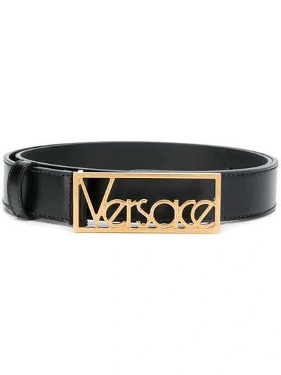 Versace Logo Buckle Belt In Black