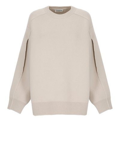 Lanvin Cape-back V Irgin-wool Blend Jumper In Beige