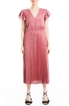Max Studio Polka Dot Pleated Satin Midi Dress In Deco Rose