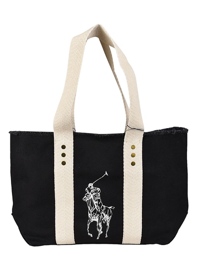 Polo Ralph Lauren Frayed Edges Tote In Black