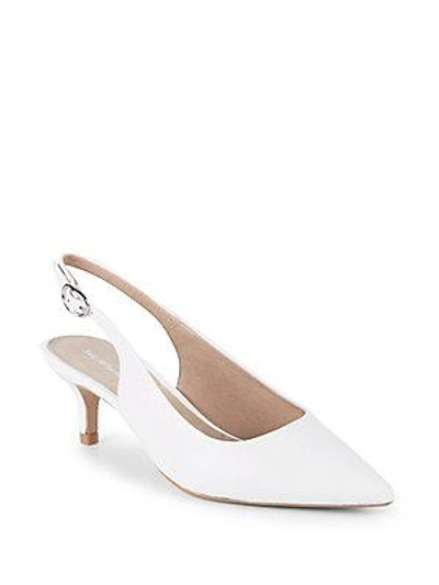 Saks Fifth Avenue Kitten Heel Leather Slingback Pumps In White