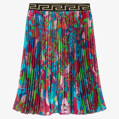 Versace Kids' Girls Blue Floral Summer Pleated Skirt