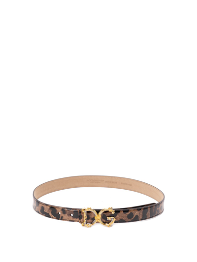 Dolce & Gabbana Polished Leather Belt With Dg Logo Buckle In Estampado Animalier