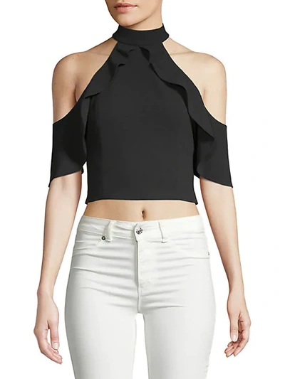 Alice And Olivia Cabot Cold-shoulder Ruffle Silk Top In Black