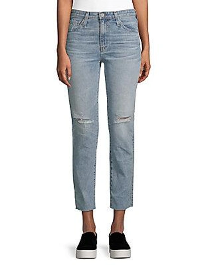 Ag Isabelle Distressed Straight Cropped Jeans In Blue