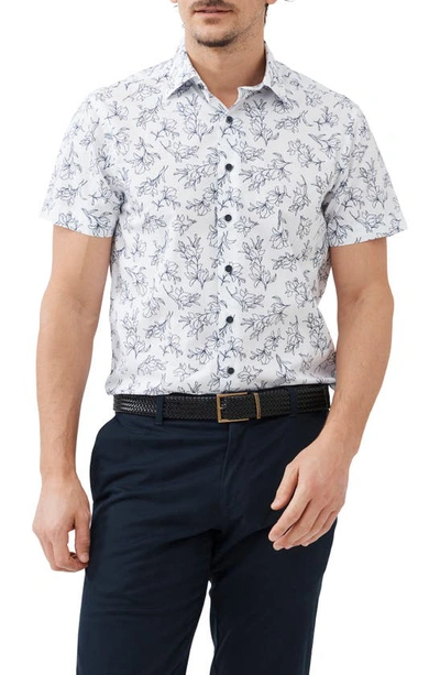 Rodd & Gunn Hildersden Floral Print Short Sleeve Cotton Button-up Shirt In Snow