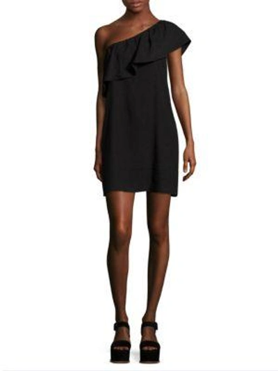 7 For All Mankind Ruffled One-shoulder Dress In Black