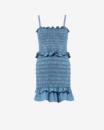 Isabel Marant Étoile Djina Smocked Denim Mini Dress In Blue
