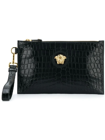 Versace Black Medusa Leather Clutch Bag