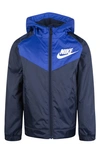 Nike Kids' Camo Print Fleece Lined Windbreaker In Midnight Navy