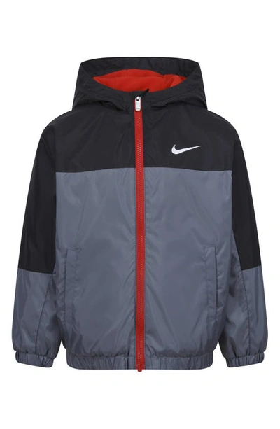 Nike Kids' Just Do It Fleece Lined Windrunner Jacket In Smoke Grey