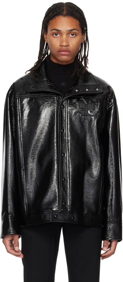 Courrèges Logo-patch Faux-leather Jacket In Black