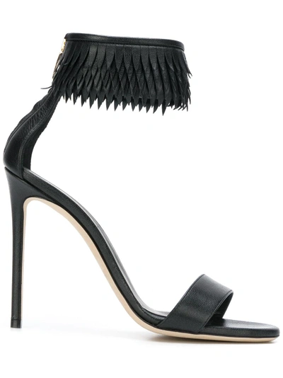 Greymer Fringed Ankle Strap Sandals In Black