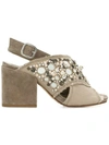 Elena Iachi Gem Embellished Block Heel Sandals In Neutrals