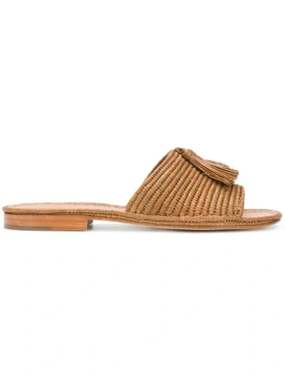 Carrie Forbes Woven Tassel Slides - Brown