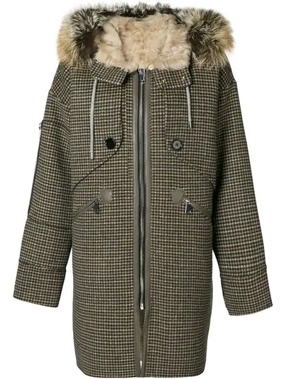 Liska Houndstooth Print Hooded Coat In Neutrals