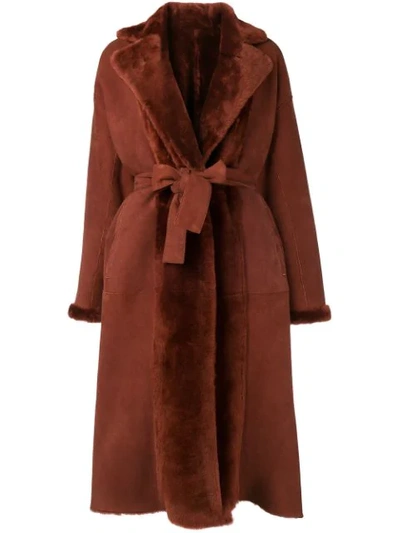 Liska Belted Fur Coat In Red