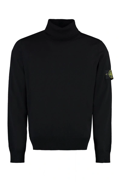 Stone Island Virgin-wool Turtleneck Sweater In Black