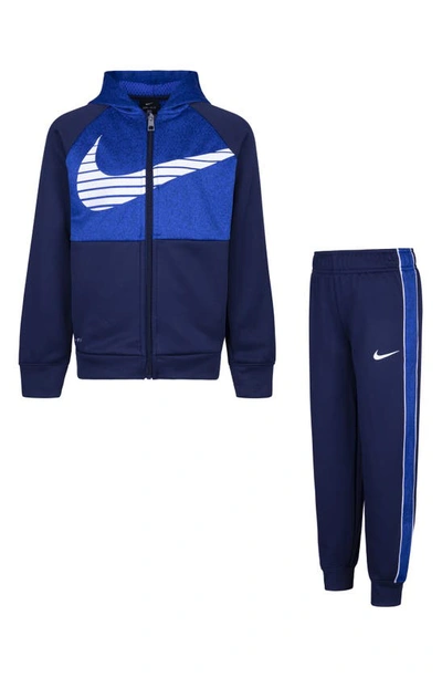 Nike Kids' Therma-fit Colorblock Hoodie & Joggers Set In Blue