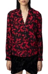 Zadig & Voltaire Twina Leaf-print Long-sleeve Shirt In Noir