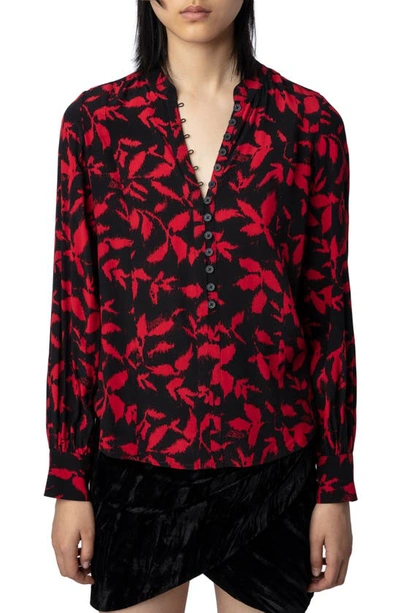 Zadig & Voltaire Twina Leaf-print Long-sleeve Shirt In Noir