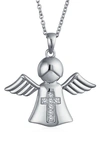 Bling Jewelry Guardian Angel Cz Necklace In Silver