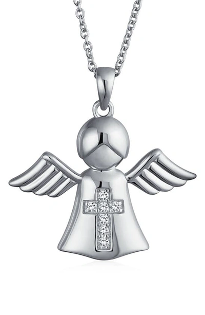 Bling Jewelry Guardian Angel Cz Necklace In Grey