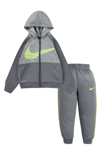 Nike Kids' Therma-fit Colorblock Hoodie & Joggers Set In Smoke Grey