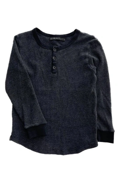Miki Miette Kids' Parker Long Sleeve Cotton Waffle Henley In Black