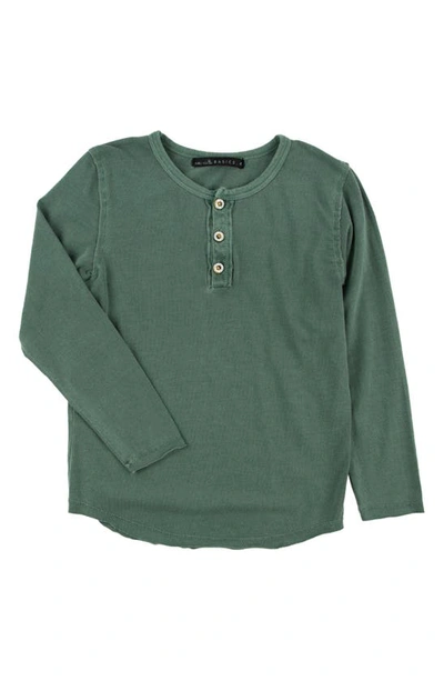 Miki Miette Kids' Buzz Long Sleeve Cotton Henley In Heritage Green