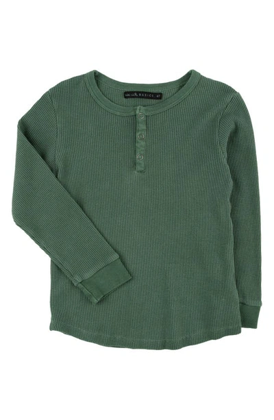 Miki Miette Kids' Parker Long Sleeve Cotton Waffle Henley In Heritage Green