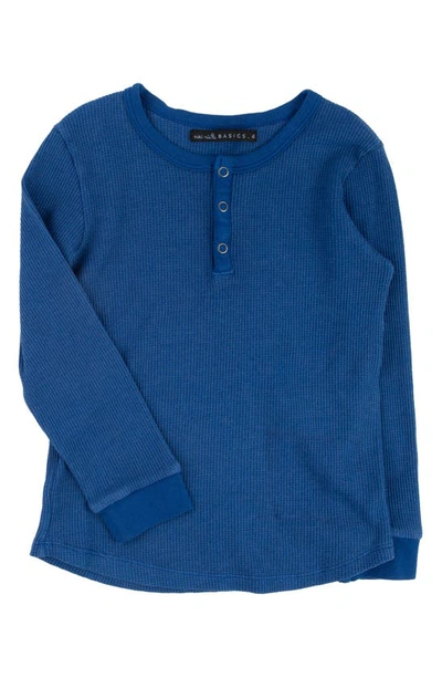 Miki Miette Kids' Parker Long Sleeve Cotton Waffle Henley In Marine
