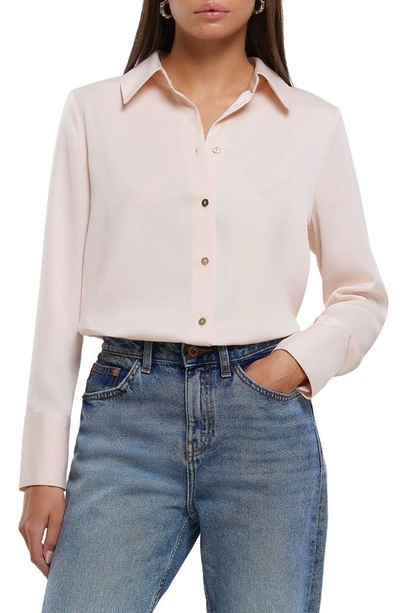 River Island Oversize Stretch Satin Button-up Shirt In Pink