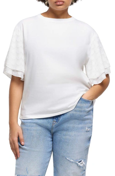 River Island Polka Dot Frill Sleeve T-shirt In White
